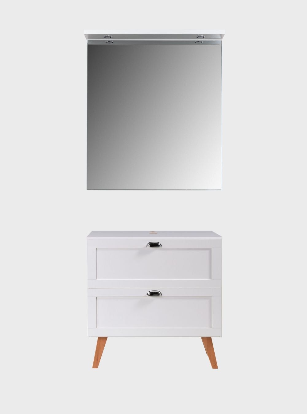 On Móveis Conjuntos de móveis para banheiro Gabinete para Banheiro com Tampo e Espelho com Led 80cm Retro Mdf Branco Milano - On Móveis