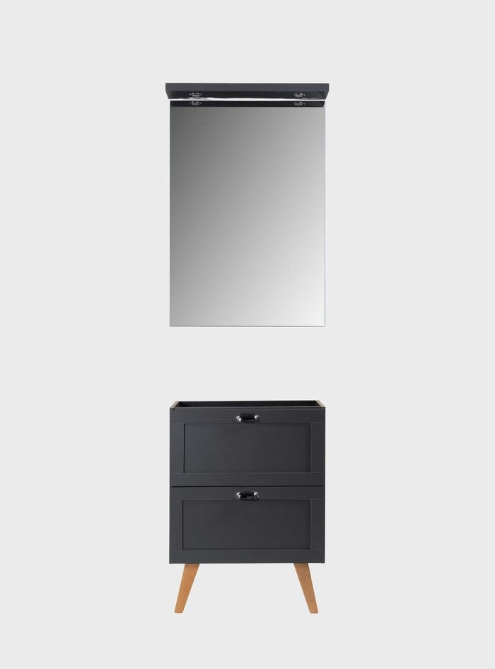 Gabinete para Banheiro e Espelho com Led 60cm Retro Mdf Grafite Milano - On Móveis