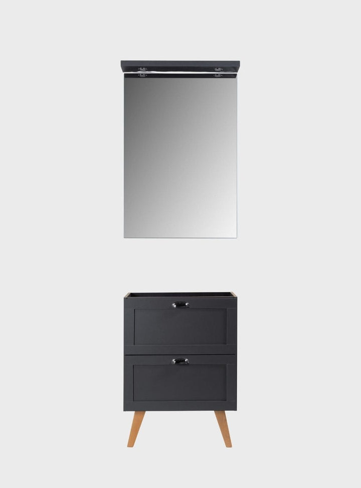 Gabinete para Banheiro e Espelho com LED 60cm Retrô MDF Grafite Milano