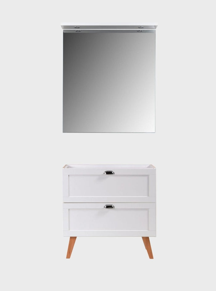 Gabinete para Banheiro e Espelho com Led 80cm Retro Mdf Branco Milano - On Móveis