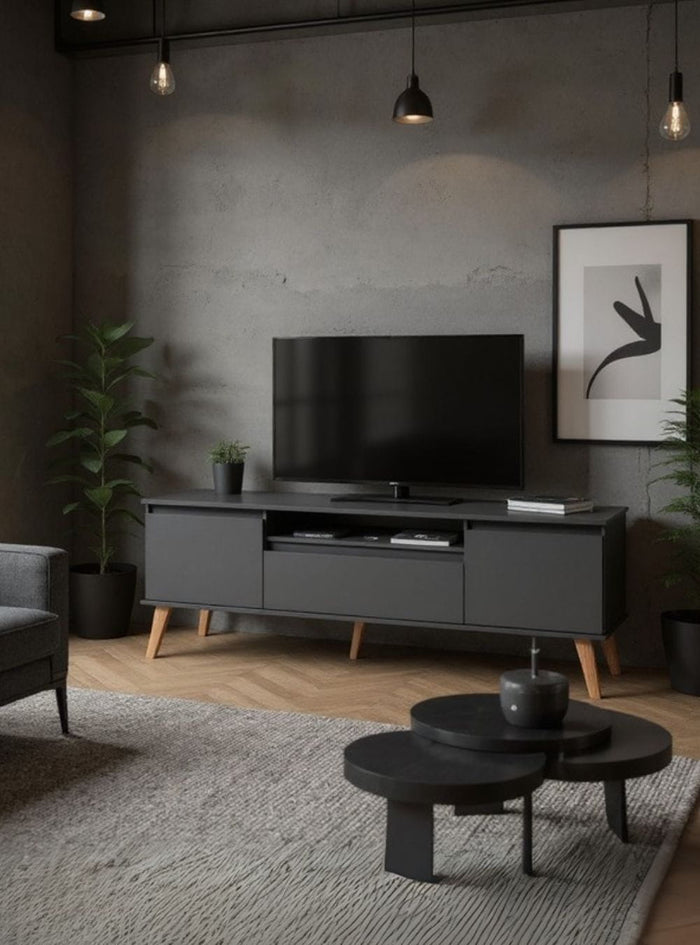 Rack para TV 180cm Retro Mdf Grafite Dallas - On Móveis