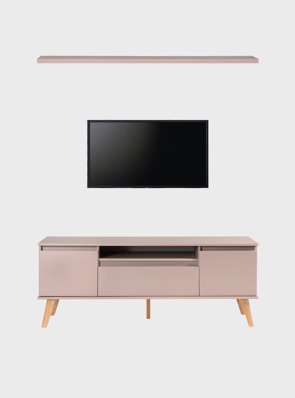 On Móveis Conjuntos de móveis para sala de estar Rack para TV com Prateleira 150cm Retro Mdf Rosa Dallas - On Móveis