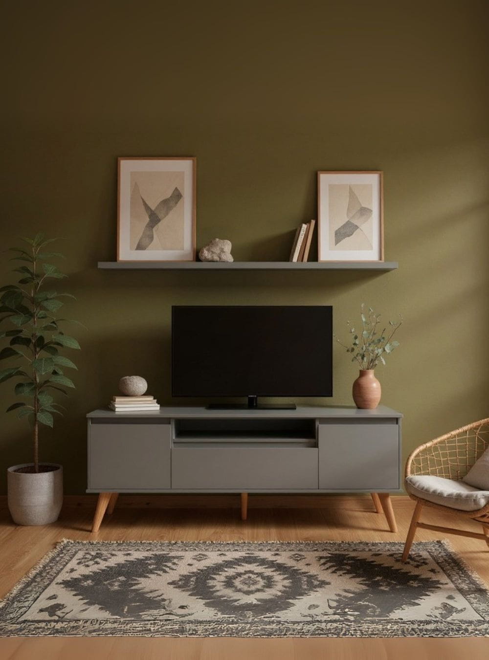 On Móveis Conjuntos de móveis para sala de estar Rack para TV com Prateleira 150cm Retro Mdf Verde Dallas - On Móveis