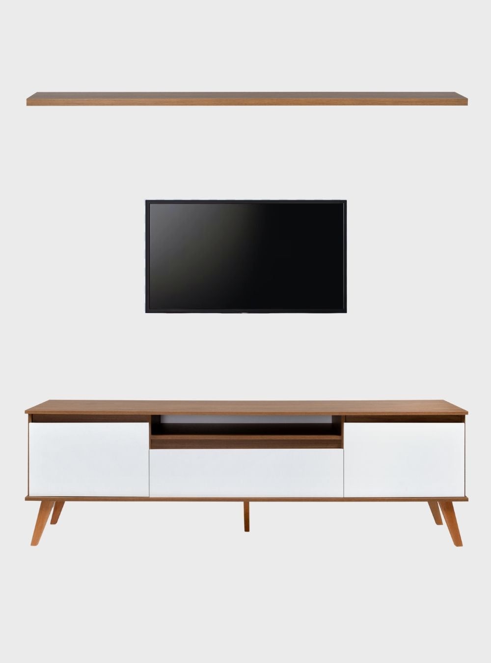 On Móveis Conjuntos de móveis para sala de estar Rack para TV com Prateleira 180cm Retro Mdf Freijo com Branco Dallas - On Móveis