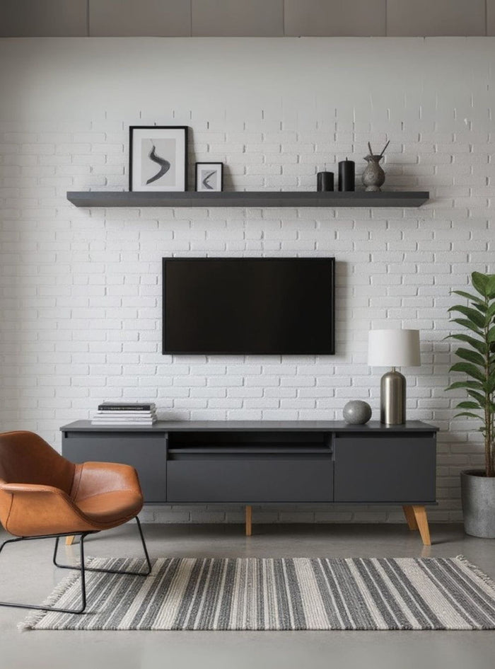 Rack para TV com Prateleira 180cm Retro Mdf Grafite Dallas - On Móveis