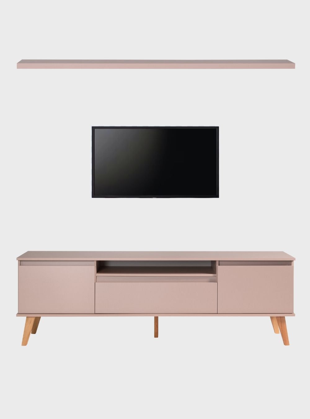 On Móveis Conjuntos de móveis para sala de estar Rack para TV com Prateleira 180cm Retro Mdf Rosa Dallas - On Móveis