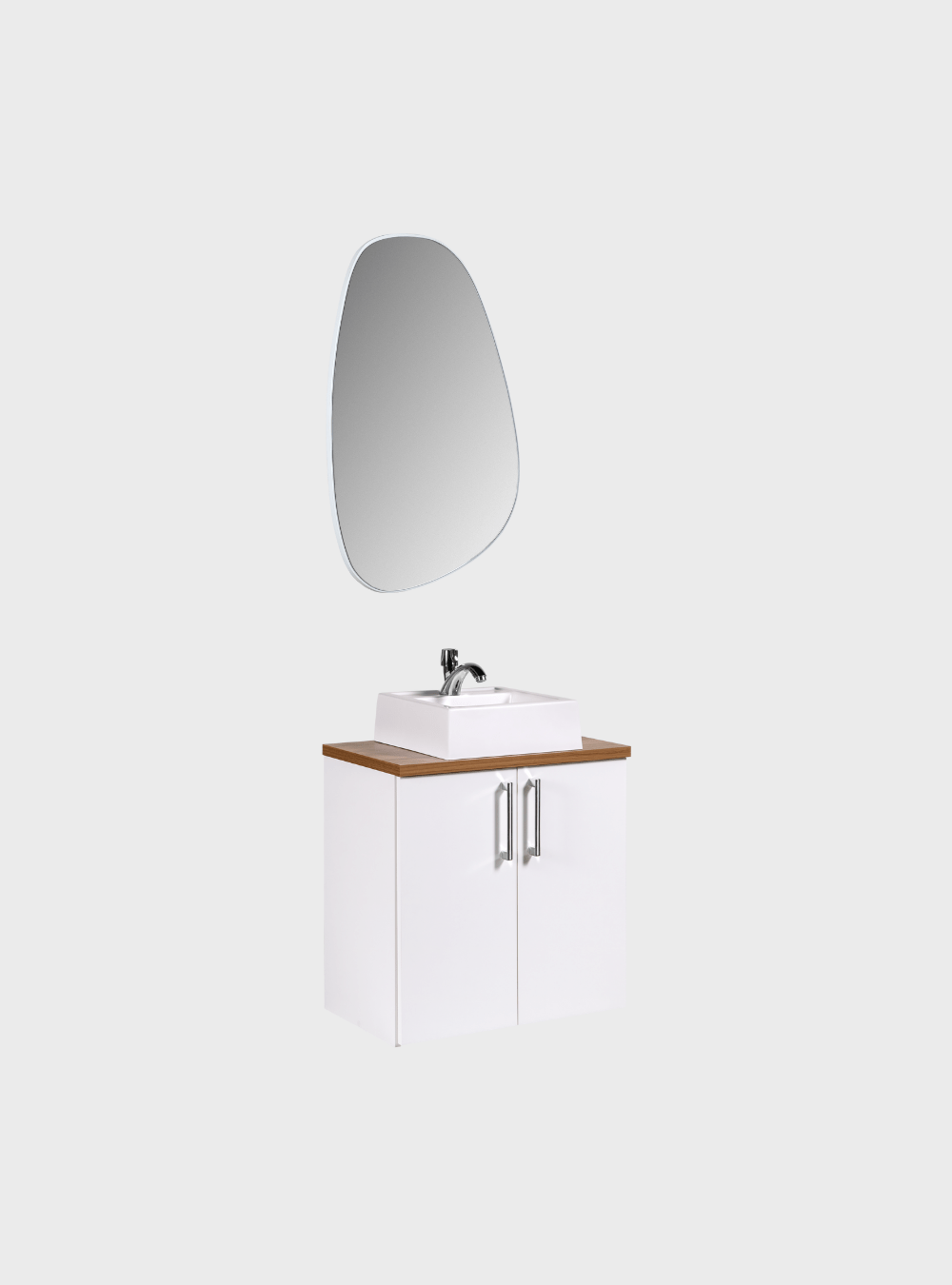On Móveis Gabinete para Banheiro com Cuba e Espelho Organico 60cm Mdf Freijo com Branco Paris - On Móveis