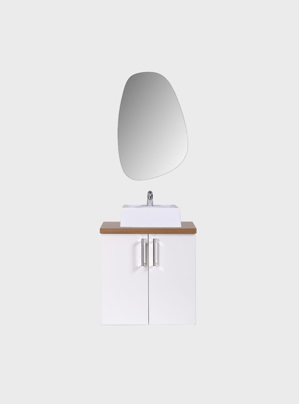 On Móveis Gabinete para Banheiro com Cuba e Espelho Organico 60cm Mdf Freijo com Branco Paris - On Móveis