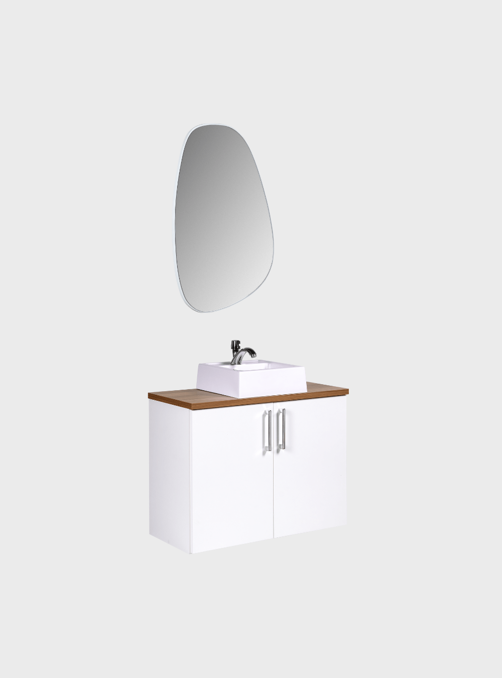 On Móveis Gabinete para Banheiro com Cuba e Espelho Organico 80cm Mdf Freijo com Branco Paris - On Móveis