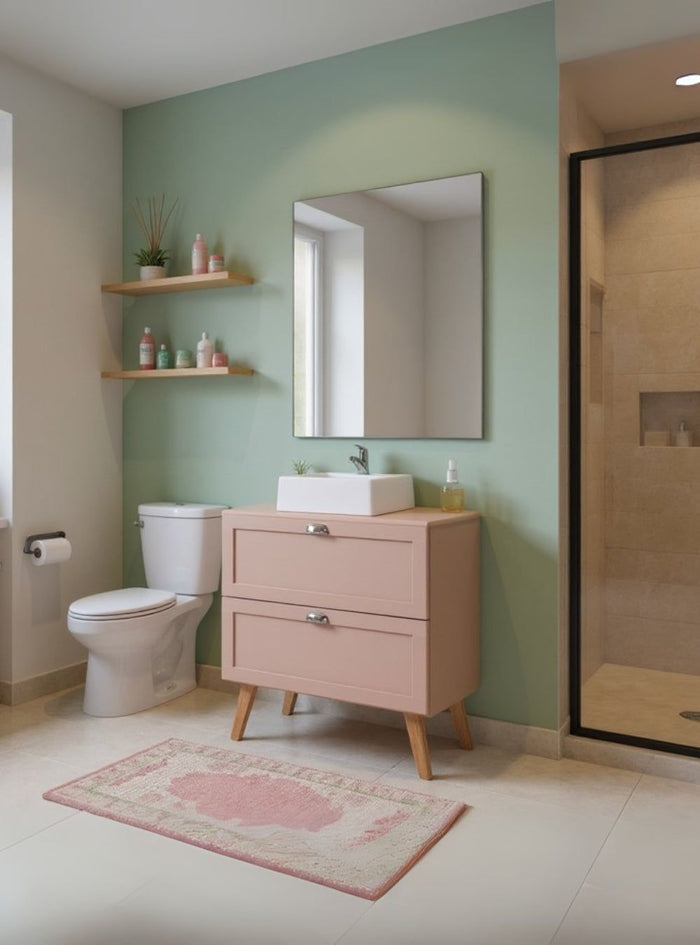 Gabinete para Banheiro com Tampo Cuba e Espelho 80cm Retro Mdf Rosa Milano - On Móveis