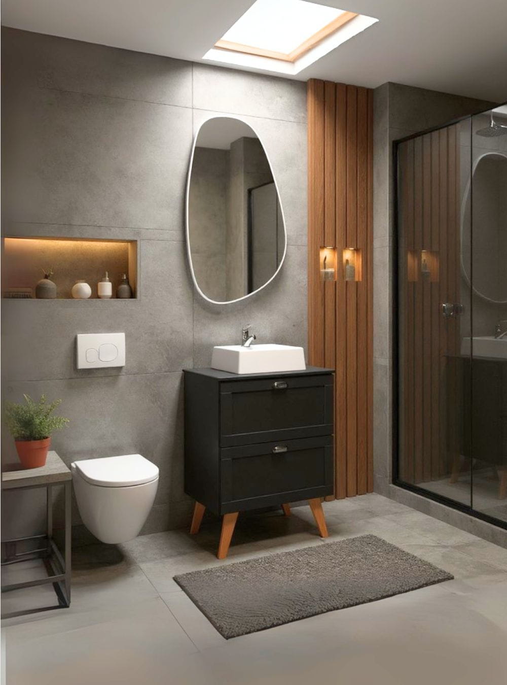 On Móveis Gabinete para Banheiro com Tampo Cuba e Espelho Orgânico 60cm Retro Mdf Grafite Milano - On Móveis