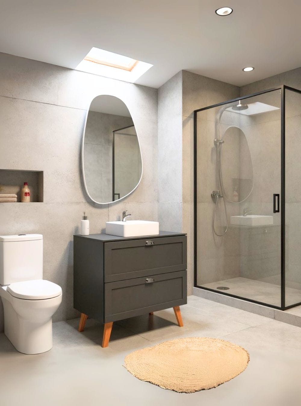 On Móveis Gabinete para Banheiro com Tampo Cuba e Espelho Orgânico 80cm Retro Mdf Grafite Milano - On Móveis