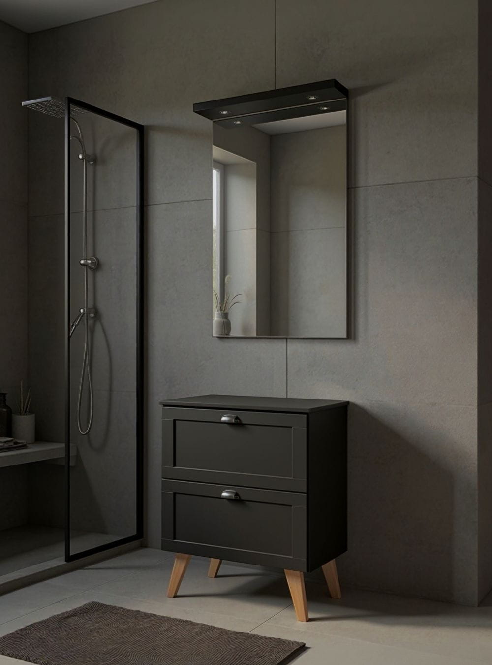 On Móveis Gabinete para Banheiro com Tampo e Espelho com Led 60cm Retro Mdf Grafite Milano - On Móveis