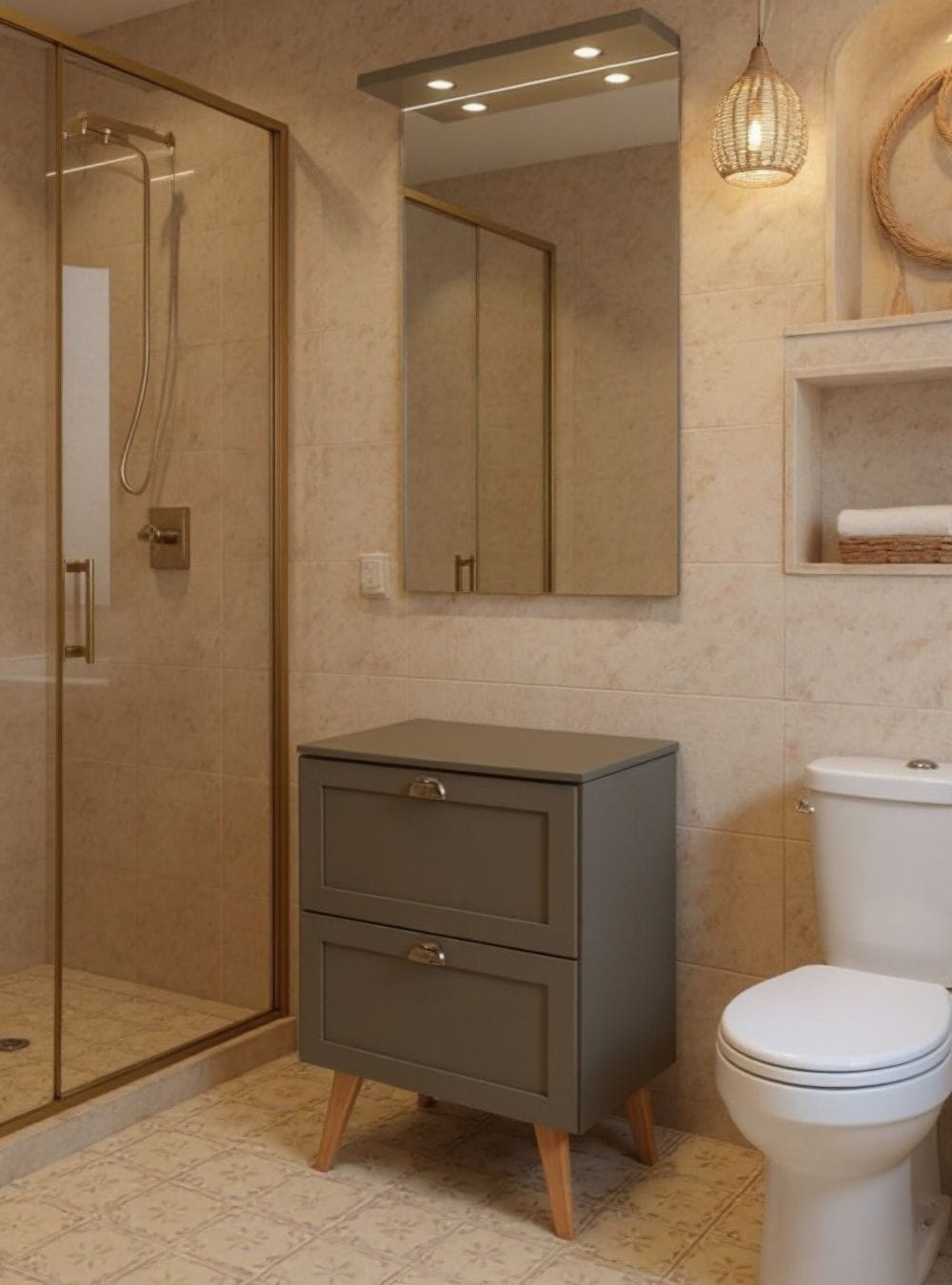 On Móveis Gabinete para Banheiro com Tampo e Espelho com Led 60cm Retro Mdf Verde Milano - On Móveis