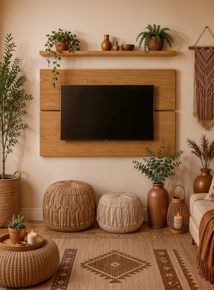 Painel para TV  com prateleira 150cm Retro Mdf Freijó Dallas - On Móveis