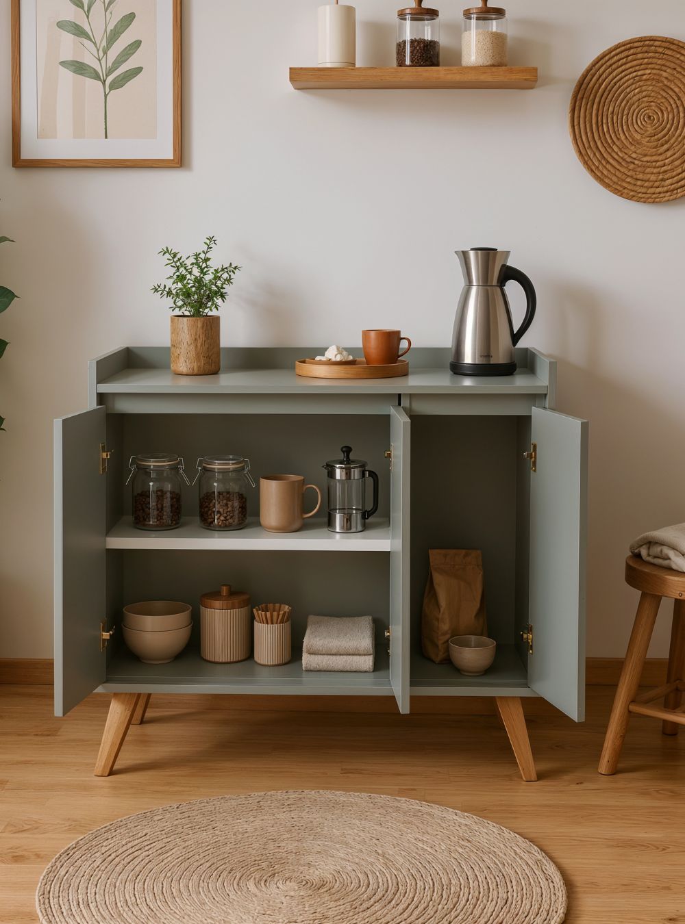 Aparador Buffet 90cm Retro Mdf Verde Madri - On Móveis