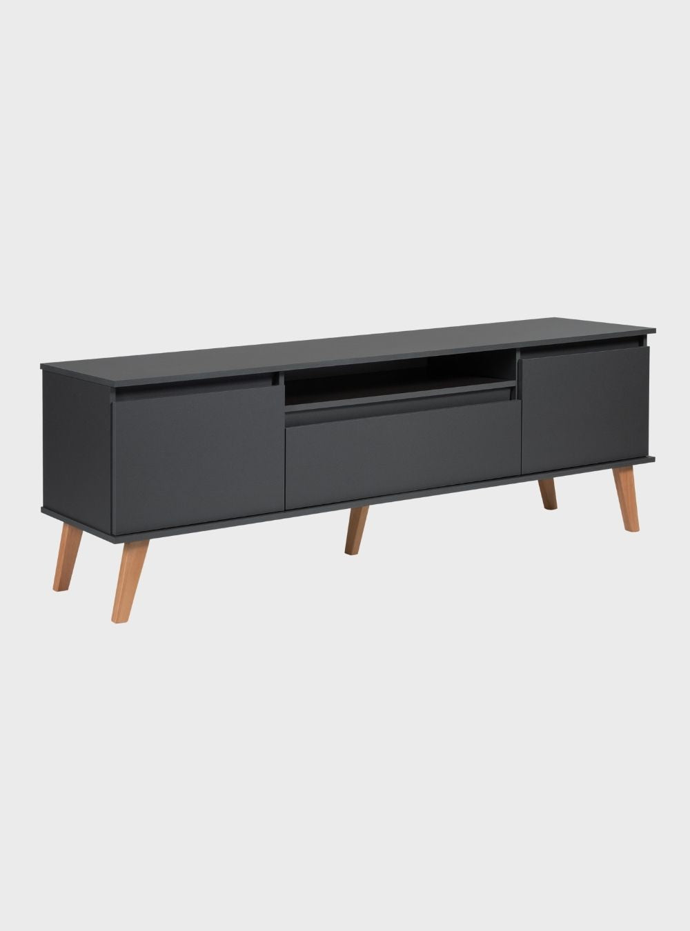 Rack para TV com Painel e Prateleira 180cm Retrô MDF Grafite Dallas — produto ambientado
