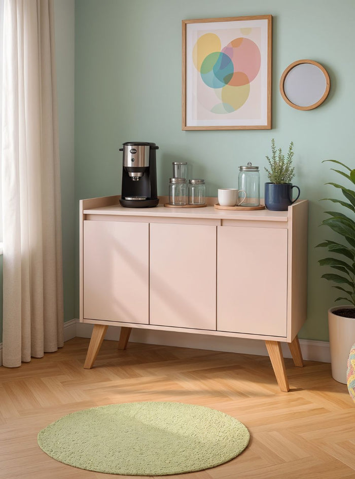 Aparador Buffet 90cm Retro Mdf Rosa Madri - On Móveis