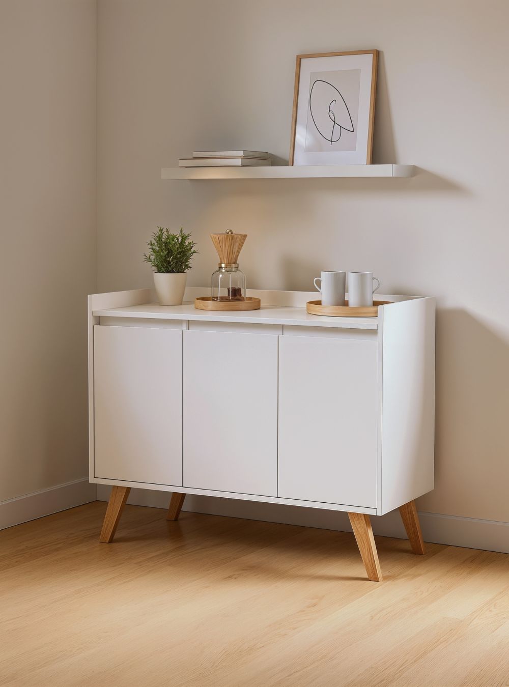 Aparador Buffet 90cm Retro Mdf Branco Madri - On Móveis