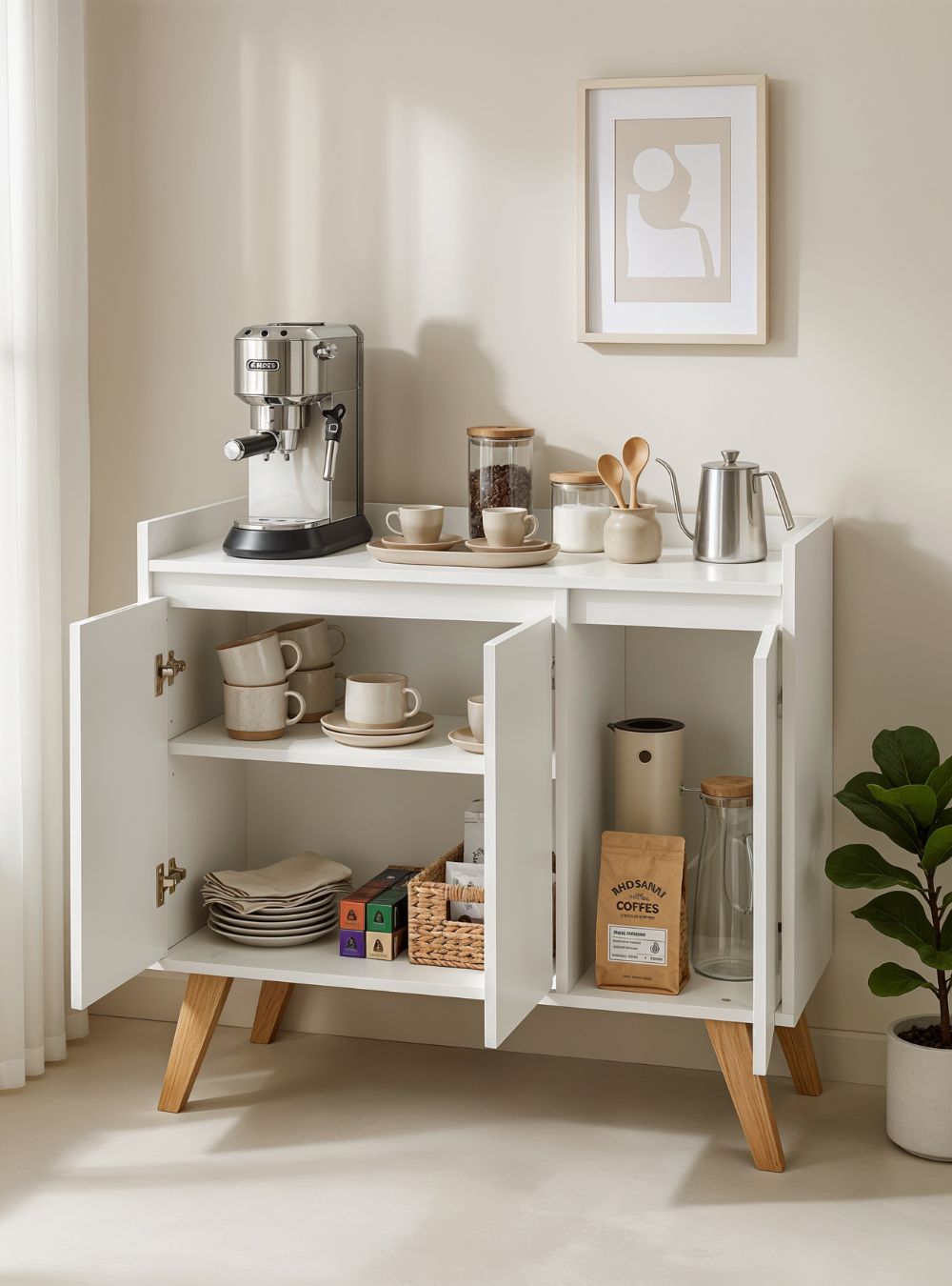Aparador Buffet 90cm Retro Mdf Branco Madri - On Móveis