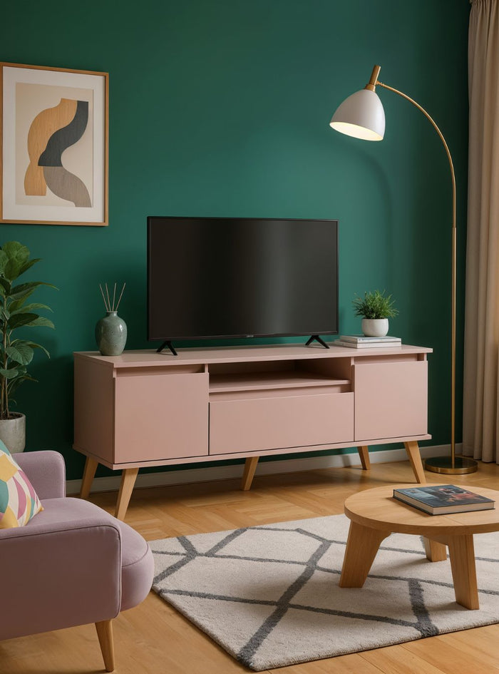 Rack para TV 150cm Retro Mdf Rosa Dallas - On Móveis