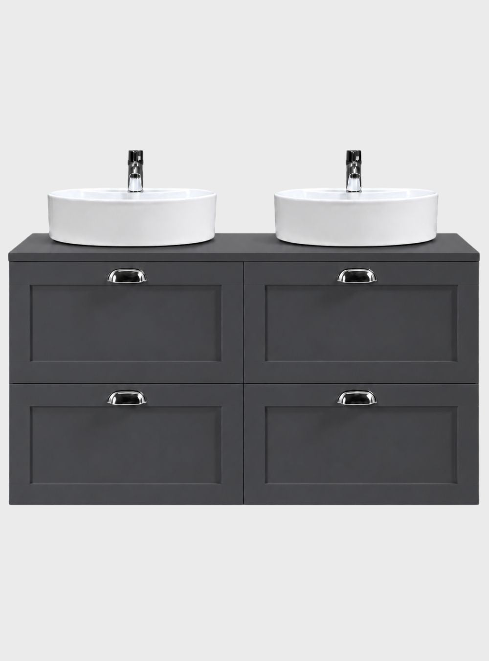 Gabinete para Banheiro com Tampo e 2 Cubas 120cm Retrô MDF Grafite Milano