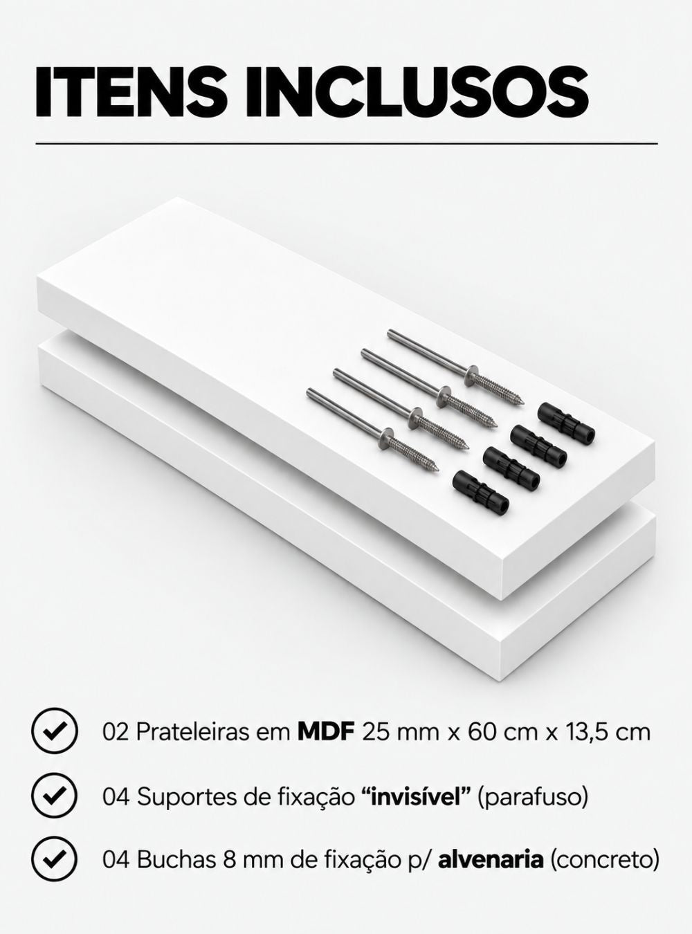 Kit de 2 Prateleiras 60cm MDF Branco — vista adicional