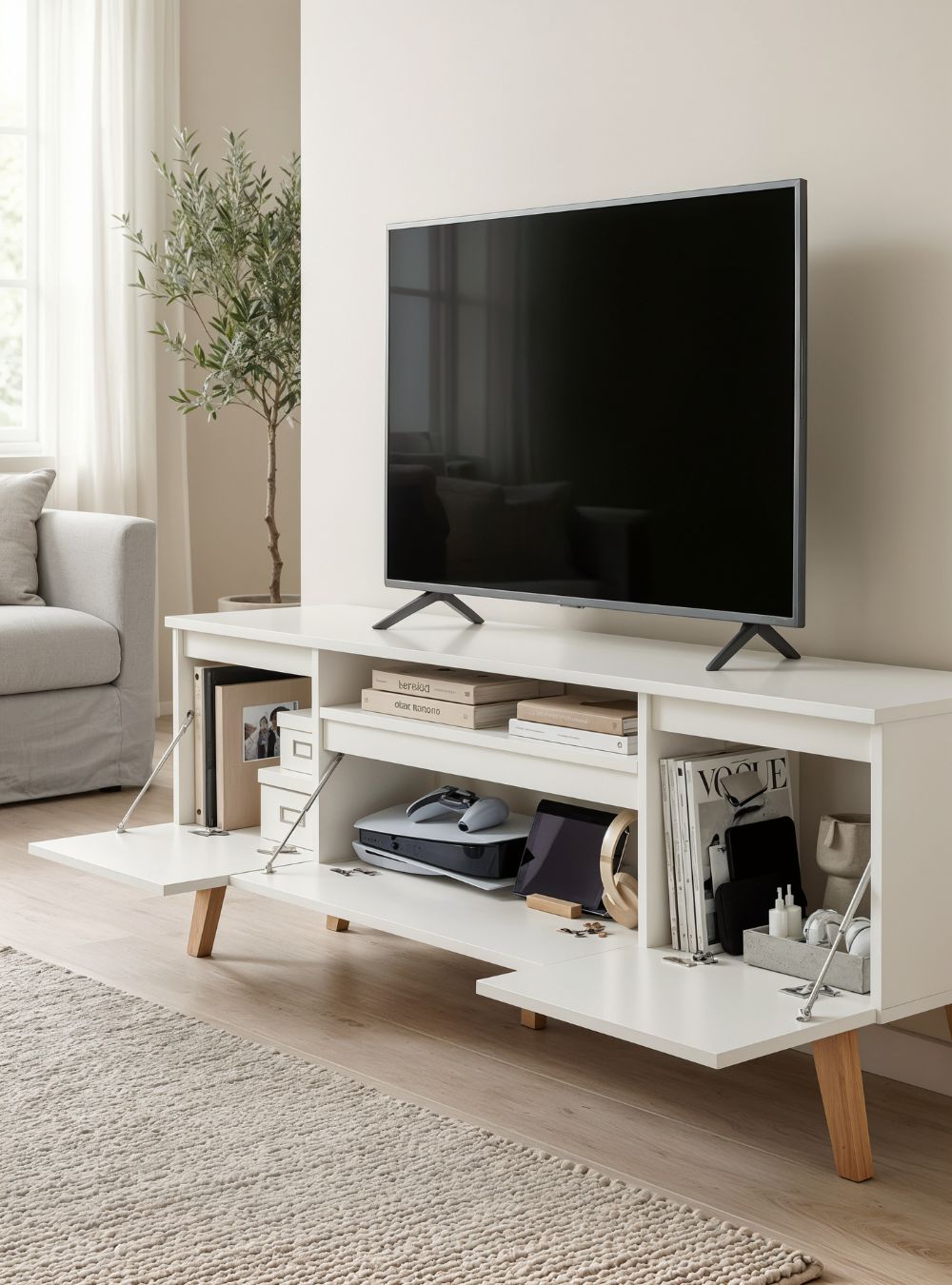 Rack para TV com Prateleira 150cm Retro Mdf Branco Dallas - On Móveis