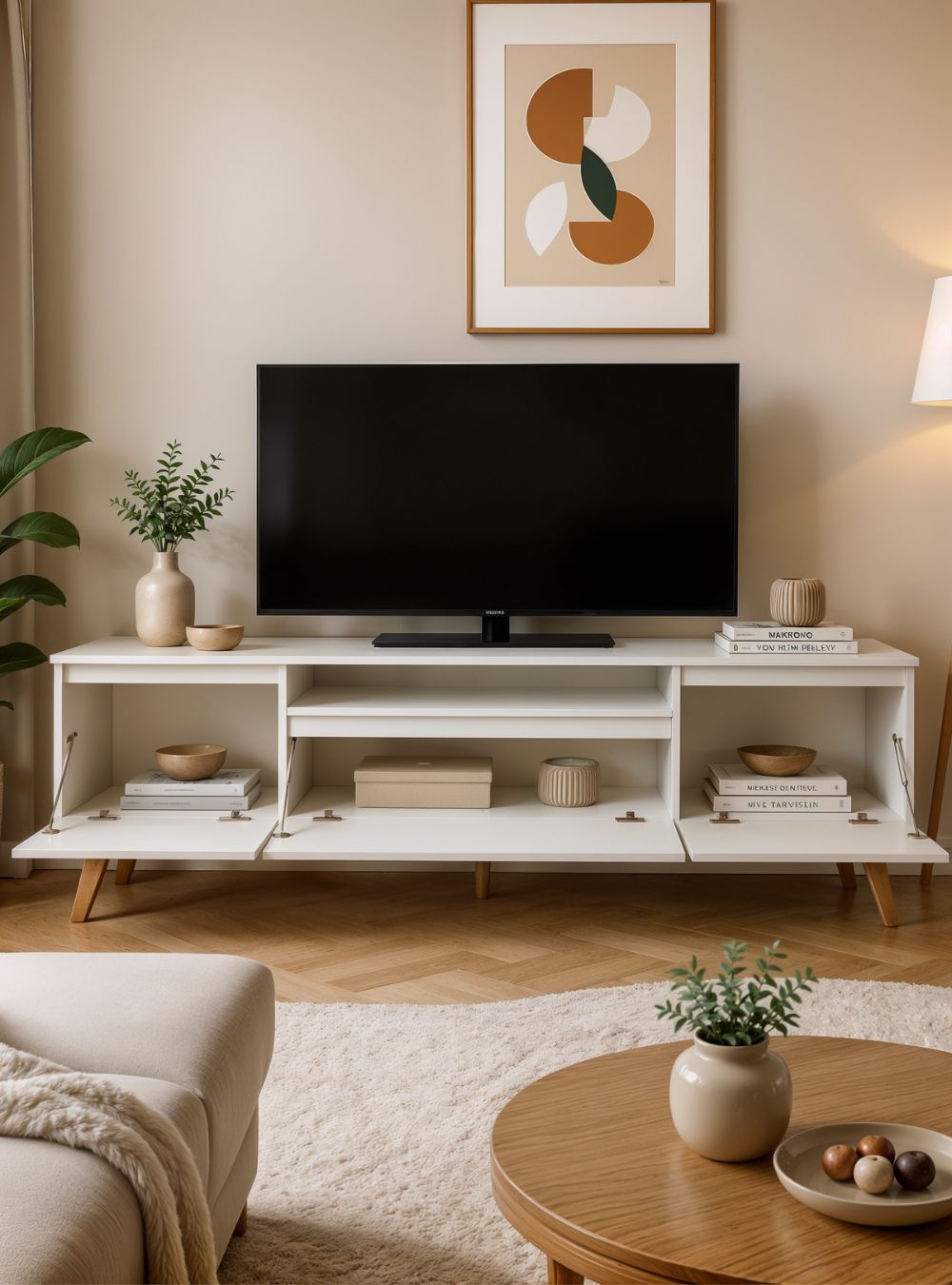 Rack para TV  com Painel  e Prateleira 180cm Retro Mdf Branco Dallas - On Móveis