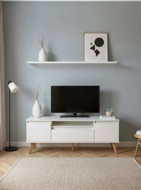 Rack para TV com Prateleira 150cm Retro Mdf Branco Dallas - On Móveis