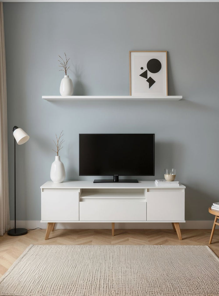 Rack para TV com Prateleira 150cm Retro Mdf Branco Dallas - On Móveis