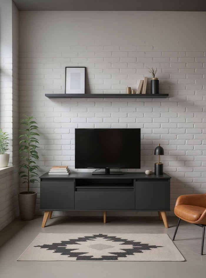 Rack para TV com Prateleira 150cm Retro Mdf Grafite Dallas - On Móveis