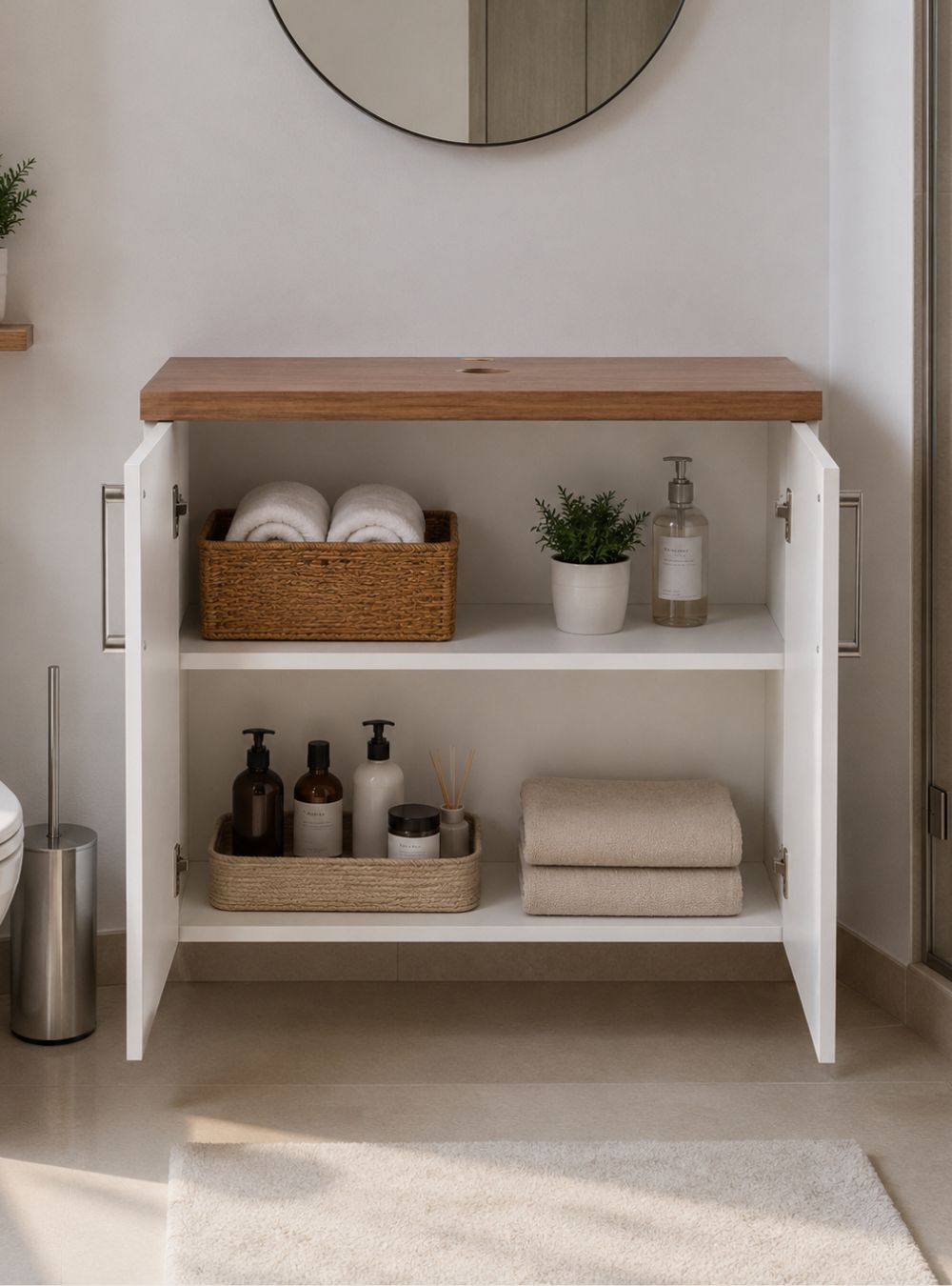 Gabinete para Banheiro com Espelheira 80cm Mdf Freijó com Branco Paris - On Móveis