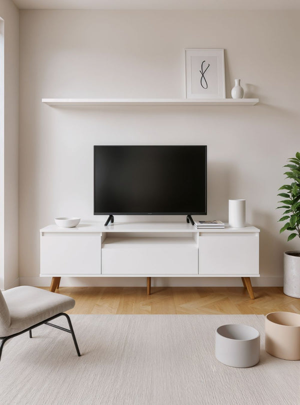Rack para TV com Prateleira 180cm Retro Mdf Branco Dallas - On Móveis