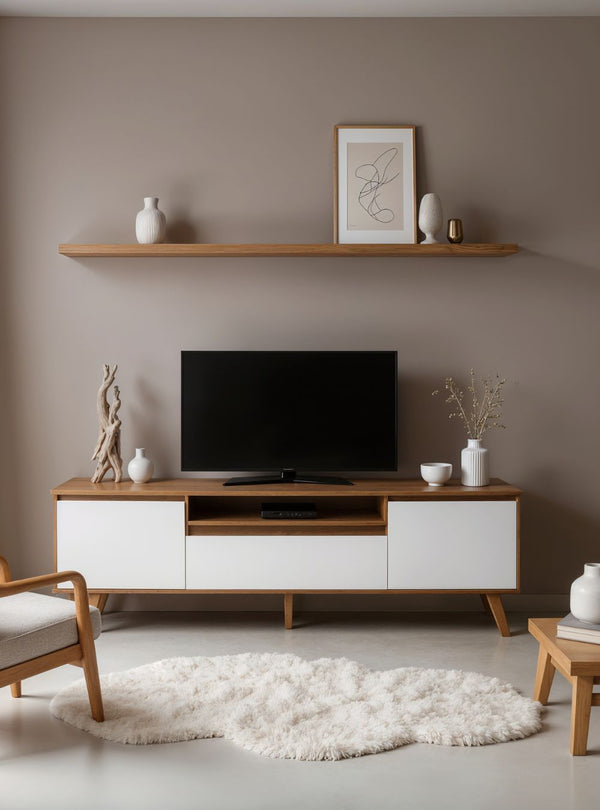 Rack para TV com Prateleira 180cm Retro Mdf Freijo com Branco Dallas - On Móveis