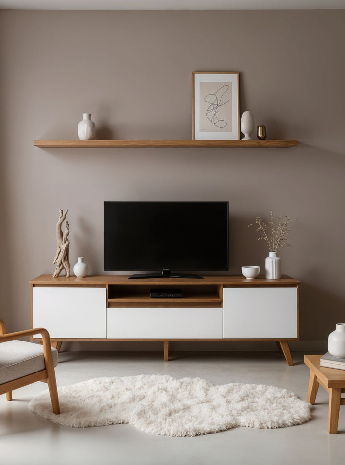 Rack para TV com Prateleira 180cm Retro Mdf Freijo com Branco Dallas - On Móveis