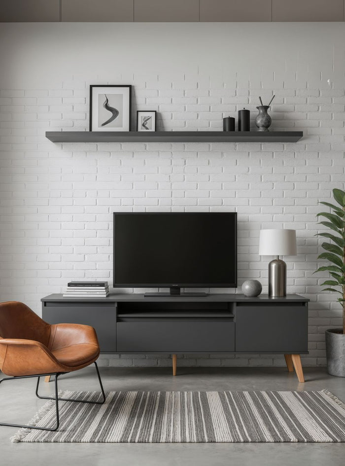 Rack para TV com Prateleira 180cm Retro Mdf Grafite Dallas - On Móveis