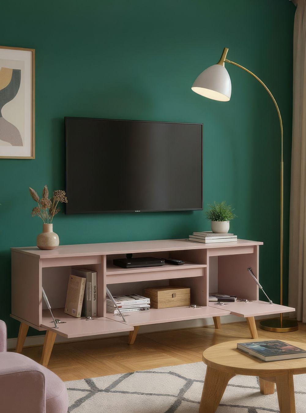 Rack para TV com Prateleira 150cm Retro Mdf Rosa Dallas - On Móveis