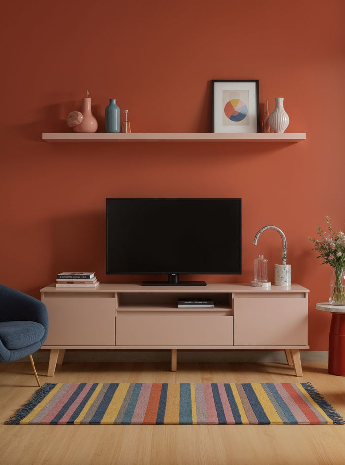 Rack para TV com Prateleira 180cm Retro Mdf Rosa Dallas - On Móveis