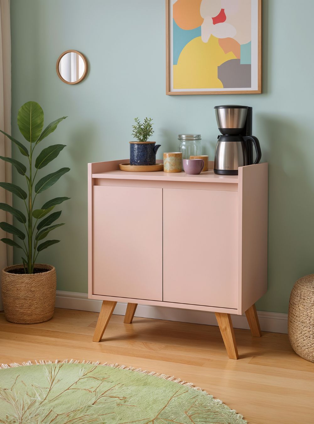 Aparador Buffet 60cm Retro Mdf Rosa Madri - On Móveis