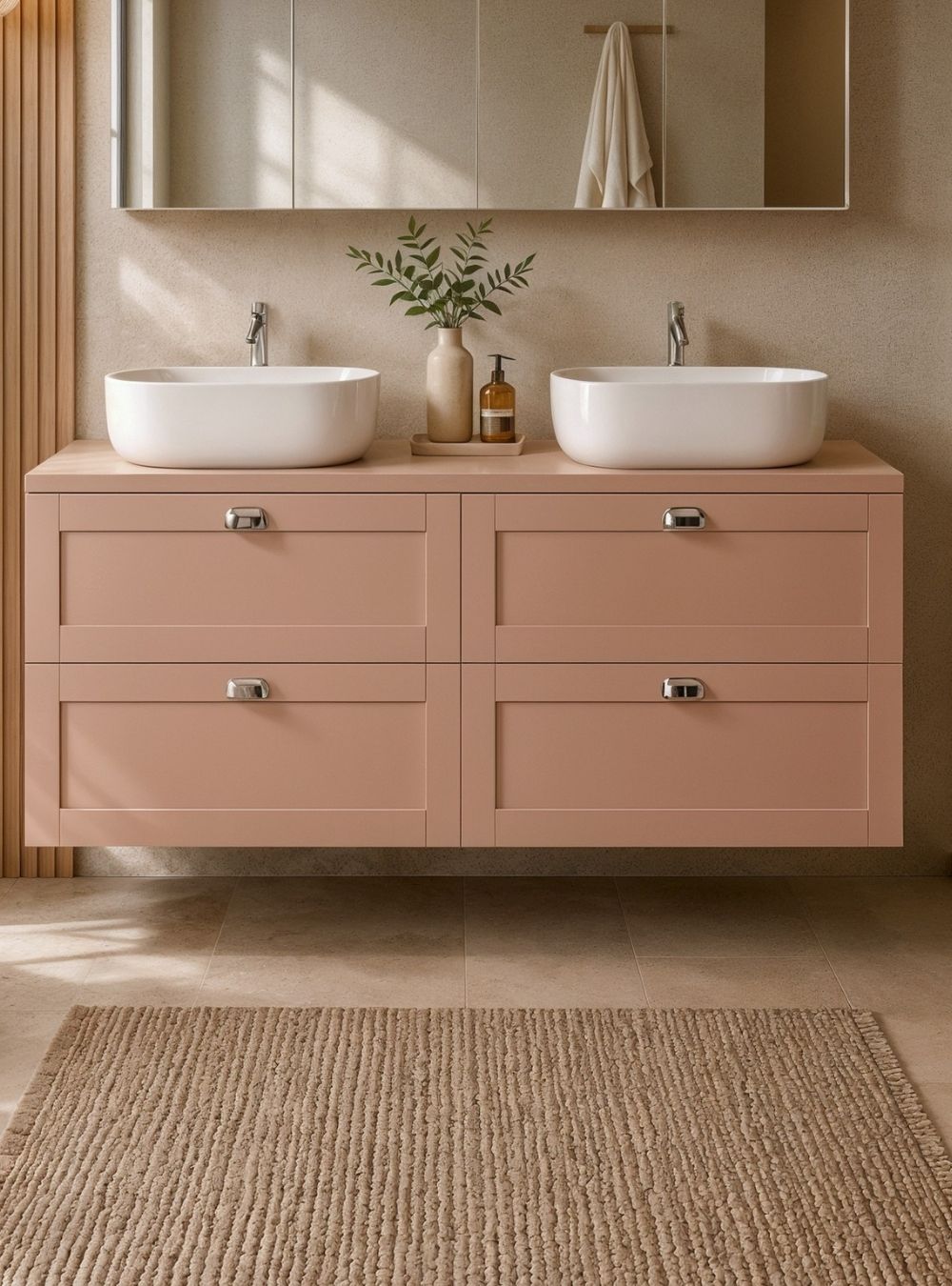 Gabinete para Banheiro com Tampo e 2 Cubas 160cm Retro Mdf Rosa Milano - On Móveis