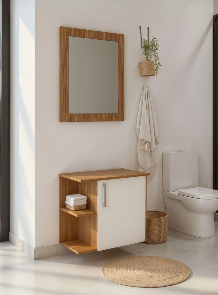 Gabinete para Banheiro com Espelho 50cm Mdf Freijo com Branco Moscou - On Móveis