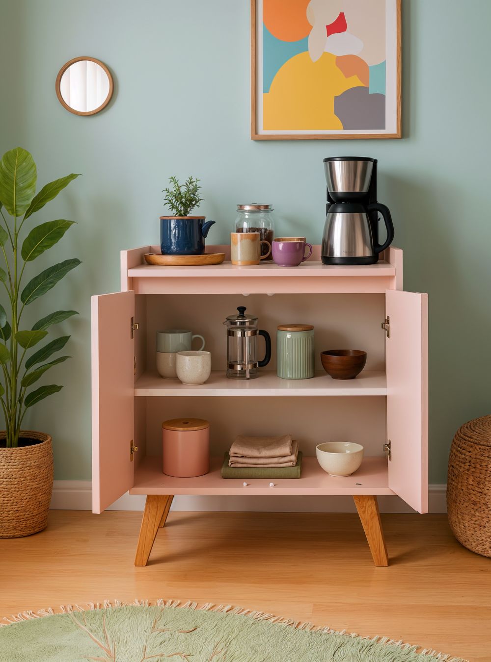 Aparador Buffet 60cm Retro Mdf Rosa Madri - On Móveis