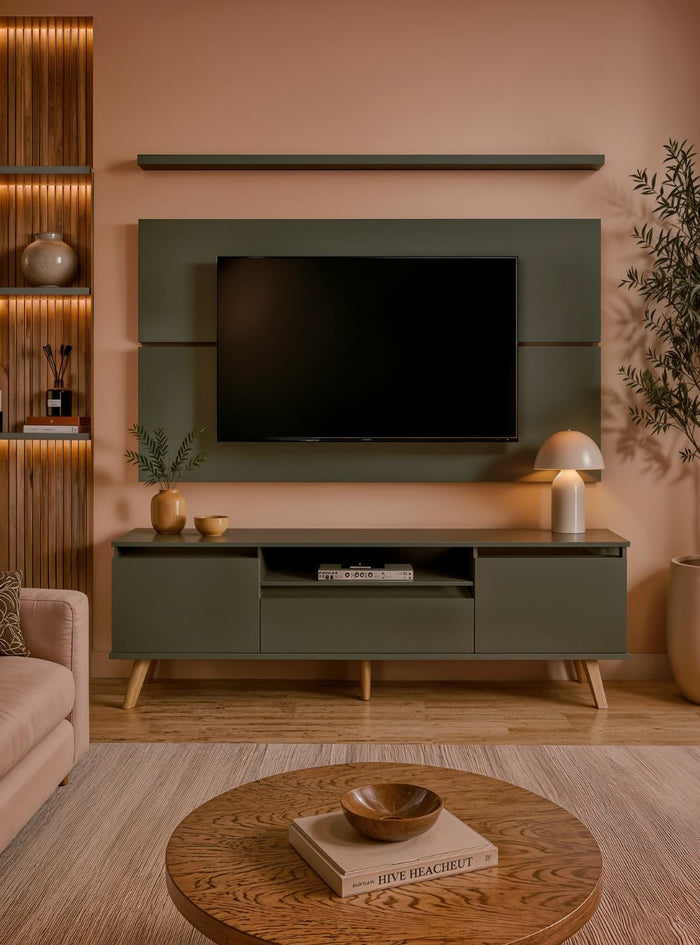 Rack para TV  com Painel  e Prateleira 180cm Retro Mdf Verde Dallas - On Móveis