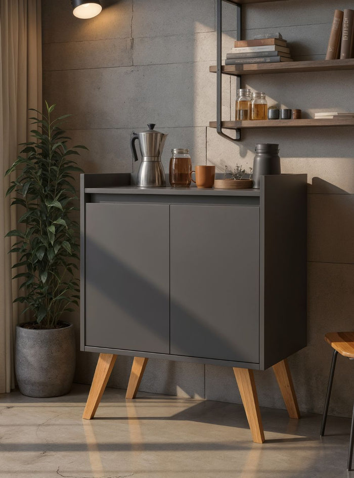 Aparador Buffet 60cm Retro Mdf Grafite Madri - On Móveis
