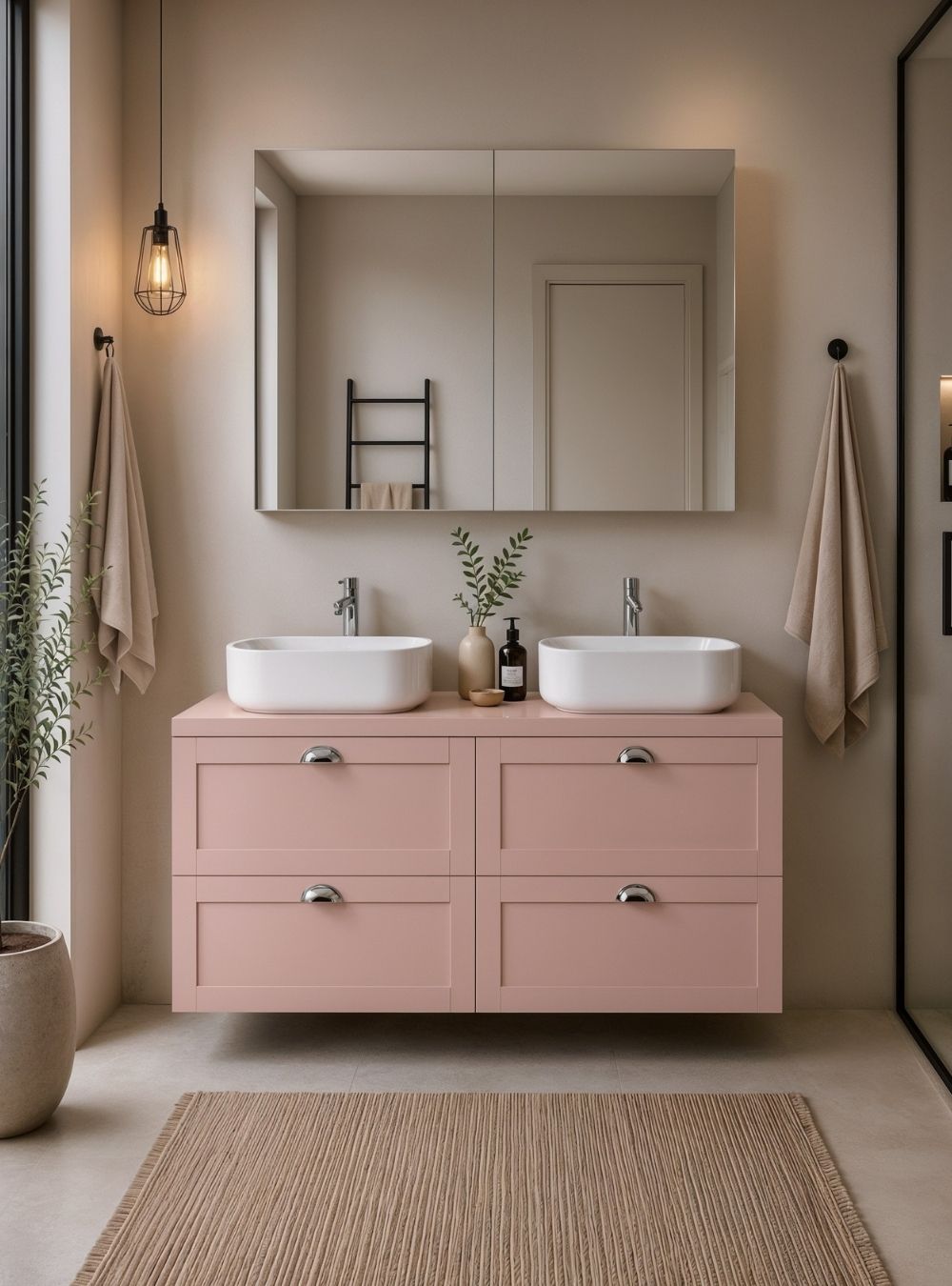 Gabinete para Banheiro com Tampo 2 Cubas e Armário 120cm Retro Mdf Rosa Milano - On Móveis