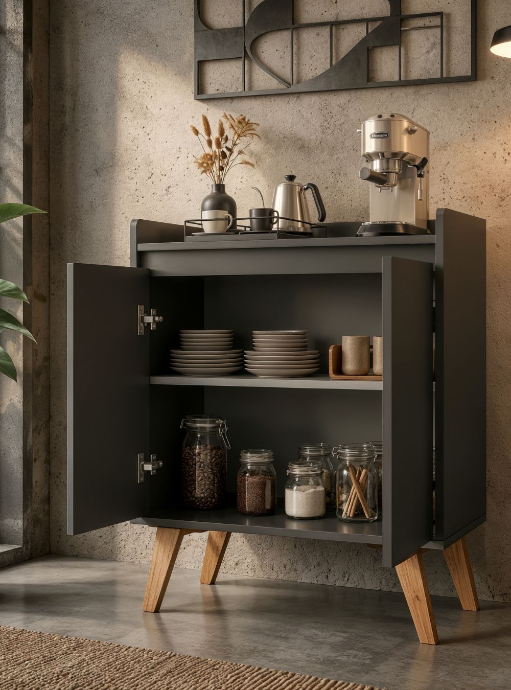 Aparador Buffet 60cm Retro Mdf Grafite Madri - On Móveis