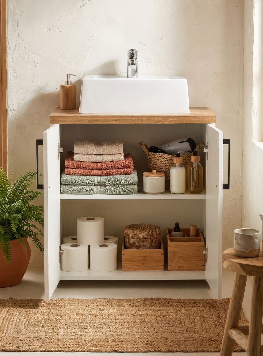 Gabinete para Banheiro com Cuba e Espelheira 60cm Mdf Freijo Paris - On Móveis