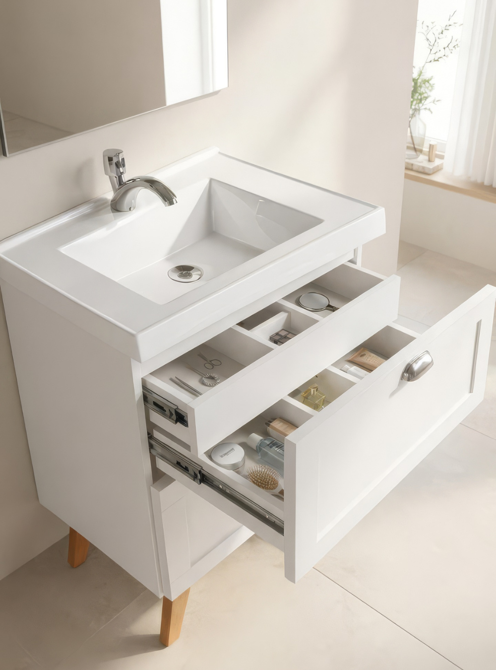 Gabinete para Banheiro com Cuba 60cm Retro Mdf Branco Milano - On Móveis