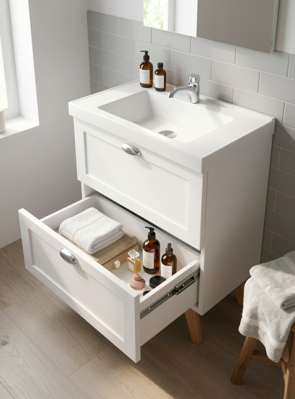 Gabinete para Banheiro com Cuba 60cm Retro Mdf Branco Milano - On Móveis